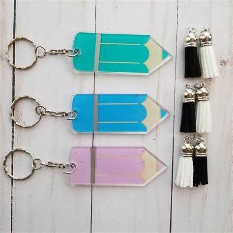 Clear Acrylic Keychain Custom Teacher Gifts Personalized Keyrings Blank Acrylic Yellow Pencil Tassel Keychains