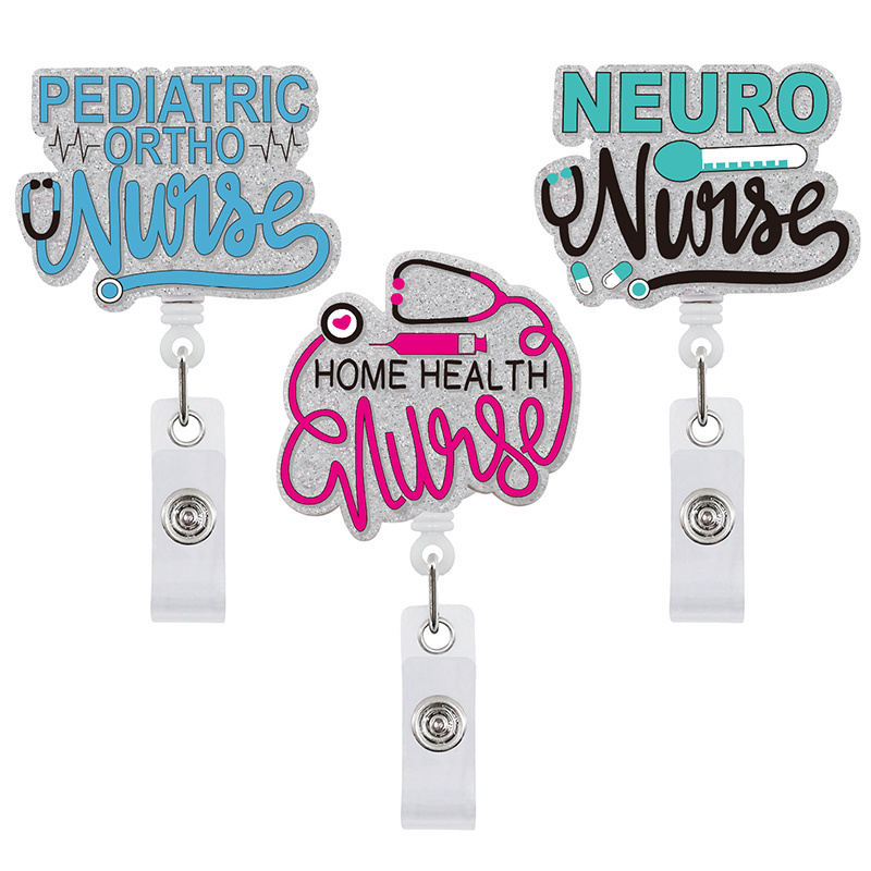 Medical Nurse Sublimation   logo Holder Retractable Alligator clip Yoyo ID card holder Acrylic Badge Reel