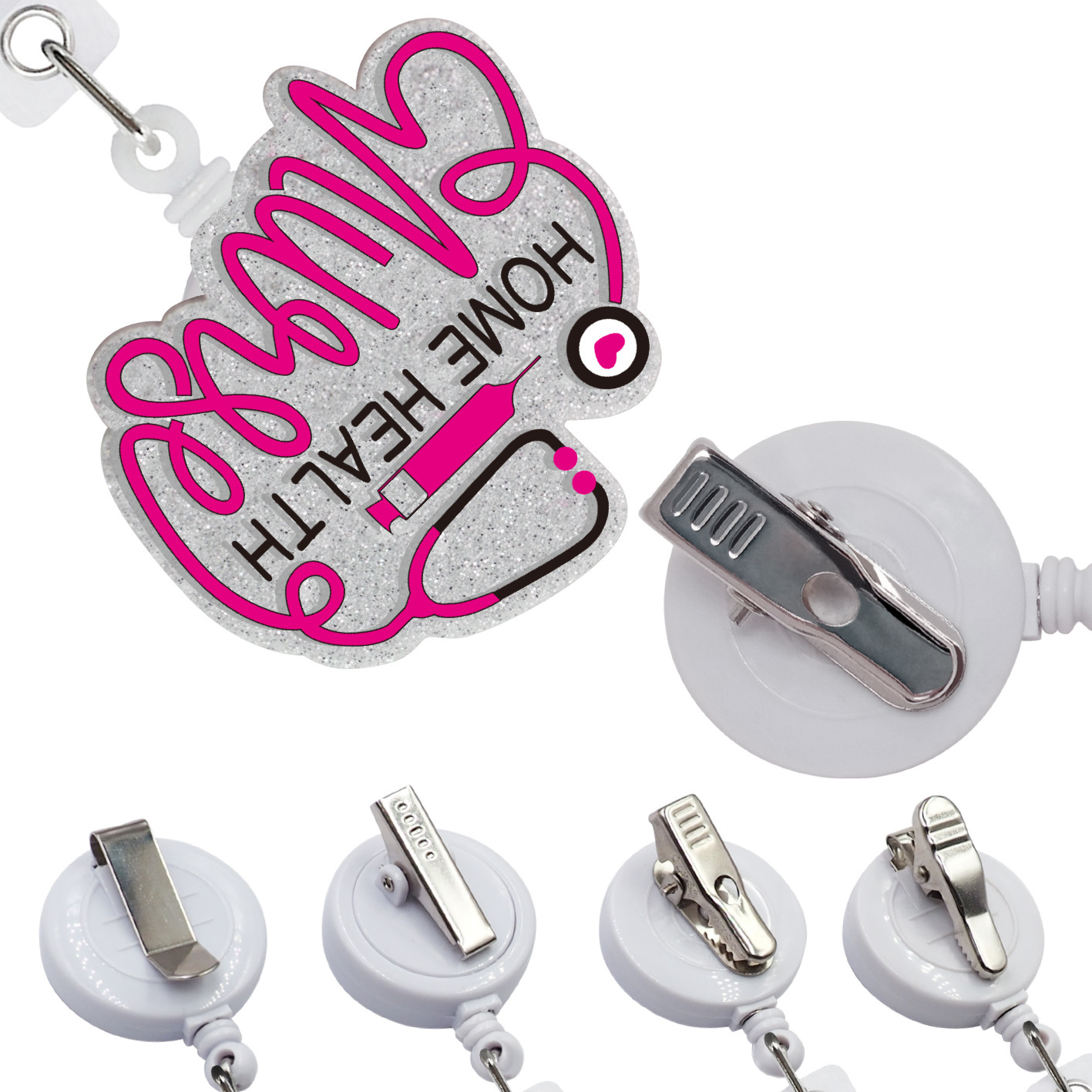 Medical Nurse Sublimation   logo Holder Retractable Alligator clip Yoyo ID card holder Acrylic Badge Reel