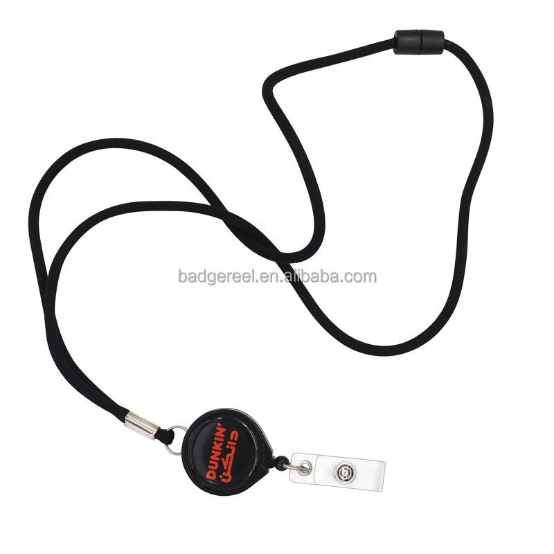 Polyester Id Card Round Neck Strap,Safety Rope Lanyard With magnetic ABS badge reel Round Rope, Plastic Safety Release Buck