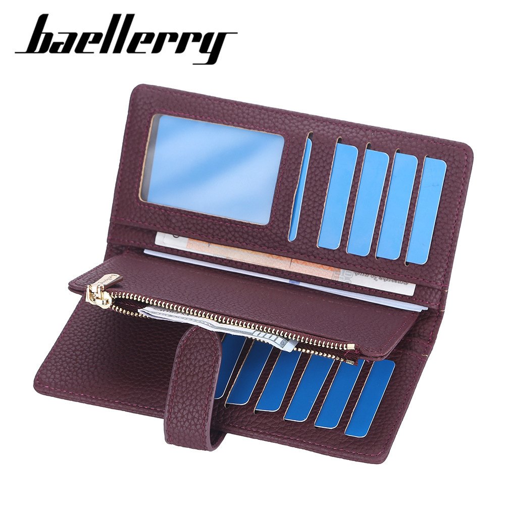 baellerry deluxe branded leather wallet Multiple Card Slots long lady wallet slim Zipper bifold wallets with rfid anti-theft