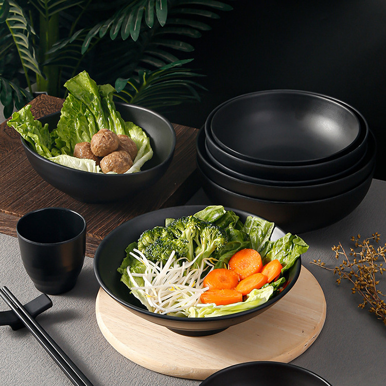 custom print black matte melamine noodle bowl for japanese restaurant serving ramen bowl