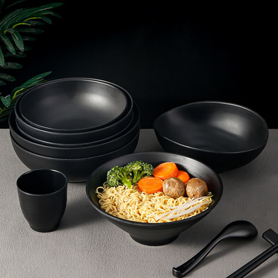 custom print black matte melamine noodle bowl for japanese restaurant serving ramen bowl