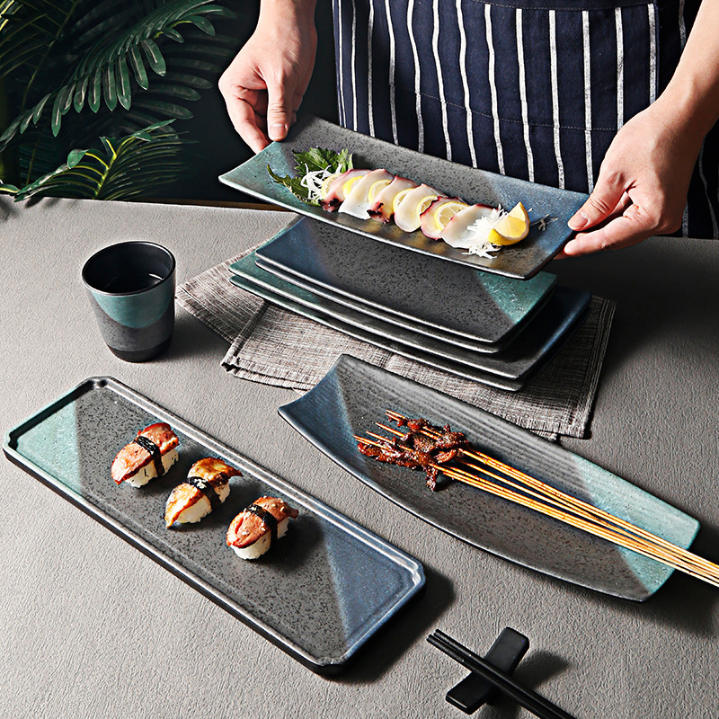 Japanese restaurant serving dinner plates sets tableware plastic rectangle melamine sushi plates and dishes