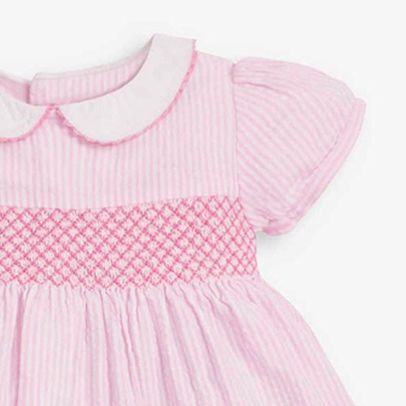 Wholesale Baby casual Clothes Easter Pink Short Sleeve kid Smocked Toddler children Girls Dresses