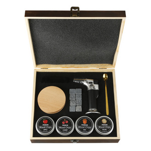 Bartending Cocktail Smoker Kit Set With Torch And 4 Kind Of Wood Chips Wooden Box For Whiskey Cocktail Smoker