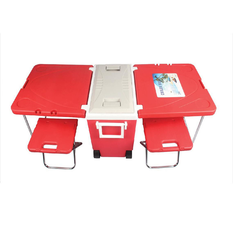 Outdoor Picnic Set Folding Portable Cooler Box Table With Foldable Chairs