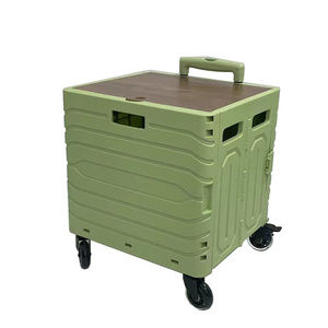 Bafuluo New Design Lightweight Shopping Cart Storage Crate Portable Grocery Folding Plastic Trolley Shopping Cart With Wood Lid