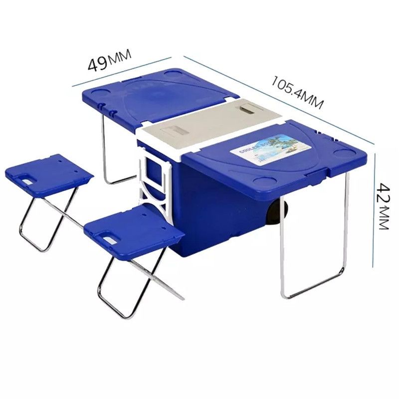 Outdoor Picnic Set Folding Portable Cooler Box Table With Foldable Chairs