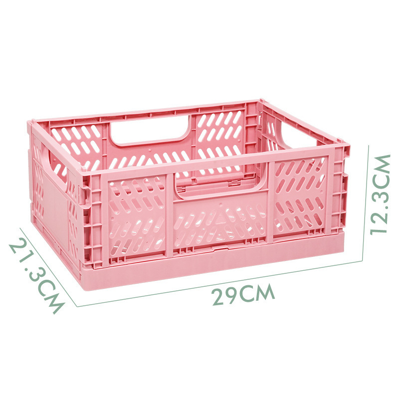 Pink Color Light Weight Folding Basket Plastic Crate Foldable Design