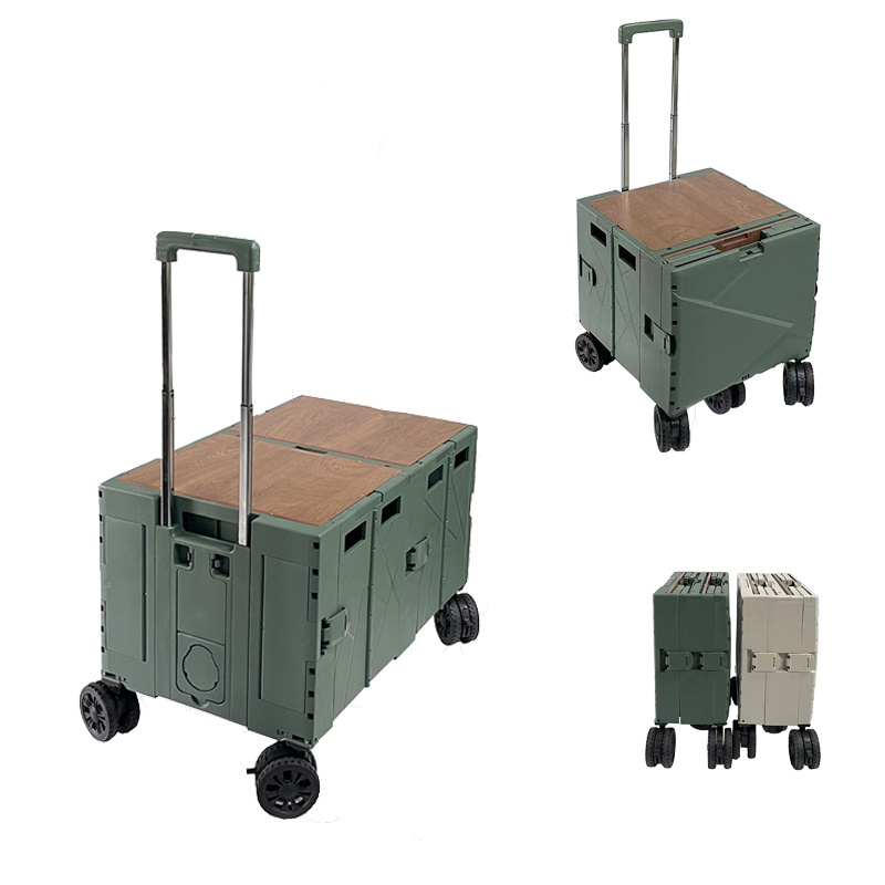 Bafuluo Foldable  Cart Folding Portable Rolling Crate Handcart with Durable Heavy Duty Plastic Telescoping Handle Collapsible