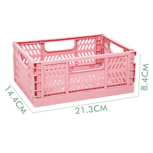 Pink Color Light Weight Folding Basket Plastic Crate Foldable Design