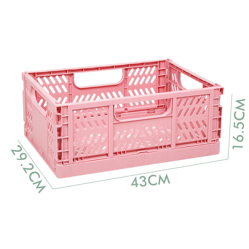 Pink Color Light Weight Folding Basket Plastic Crate Foldable Design