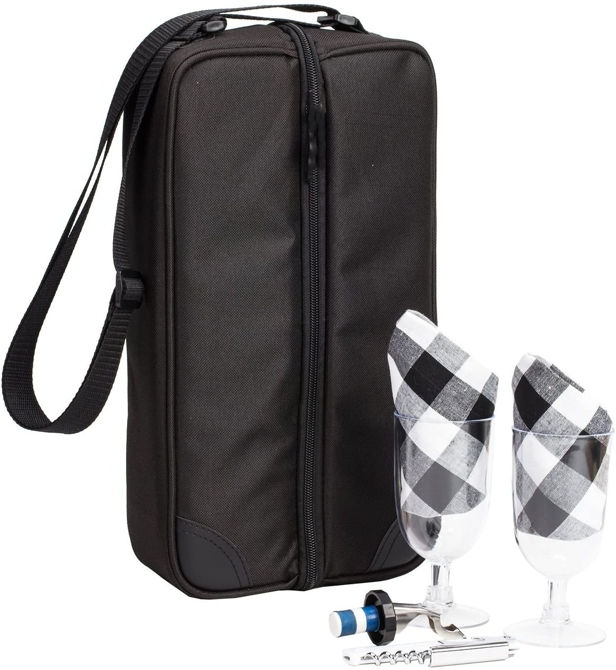 Custom high quality wholesale Picnic Two tableware Set Carrying wine holder cooler bag