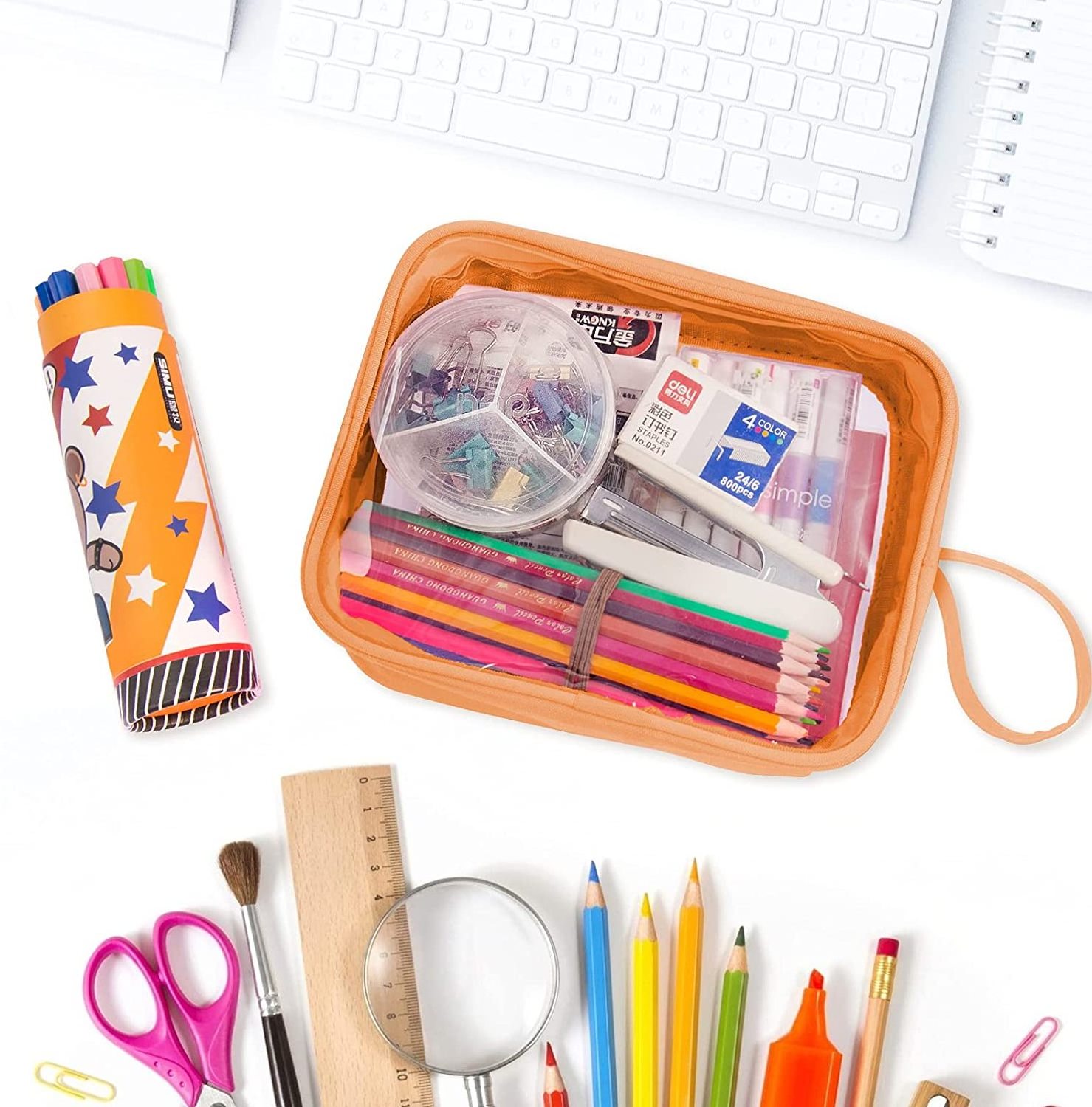 OEM Clear Zipper Pencil Pouch Transparent Pen Pouch Office Adult Teen Student Stationary Bag Pencil Case