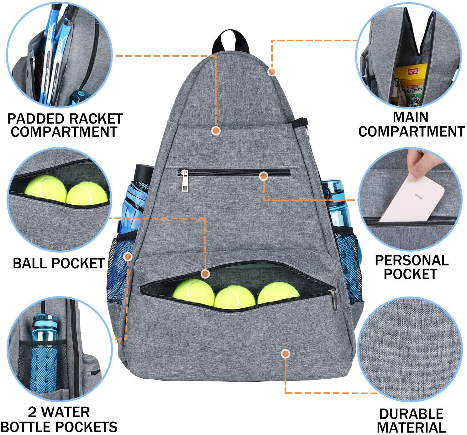 BSCI OEM Factory ODM Custom Tennis Bag Tennis Backpack Hold Tennis Racket Pickleball Paddles Badminton Racquet Squash Racquet