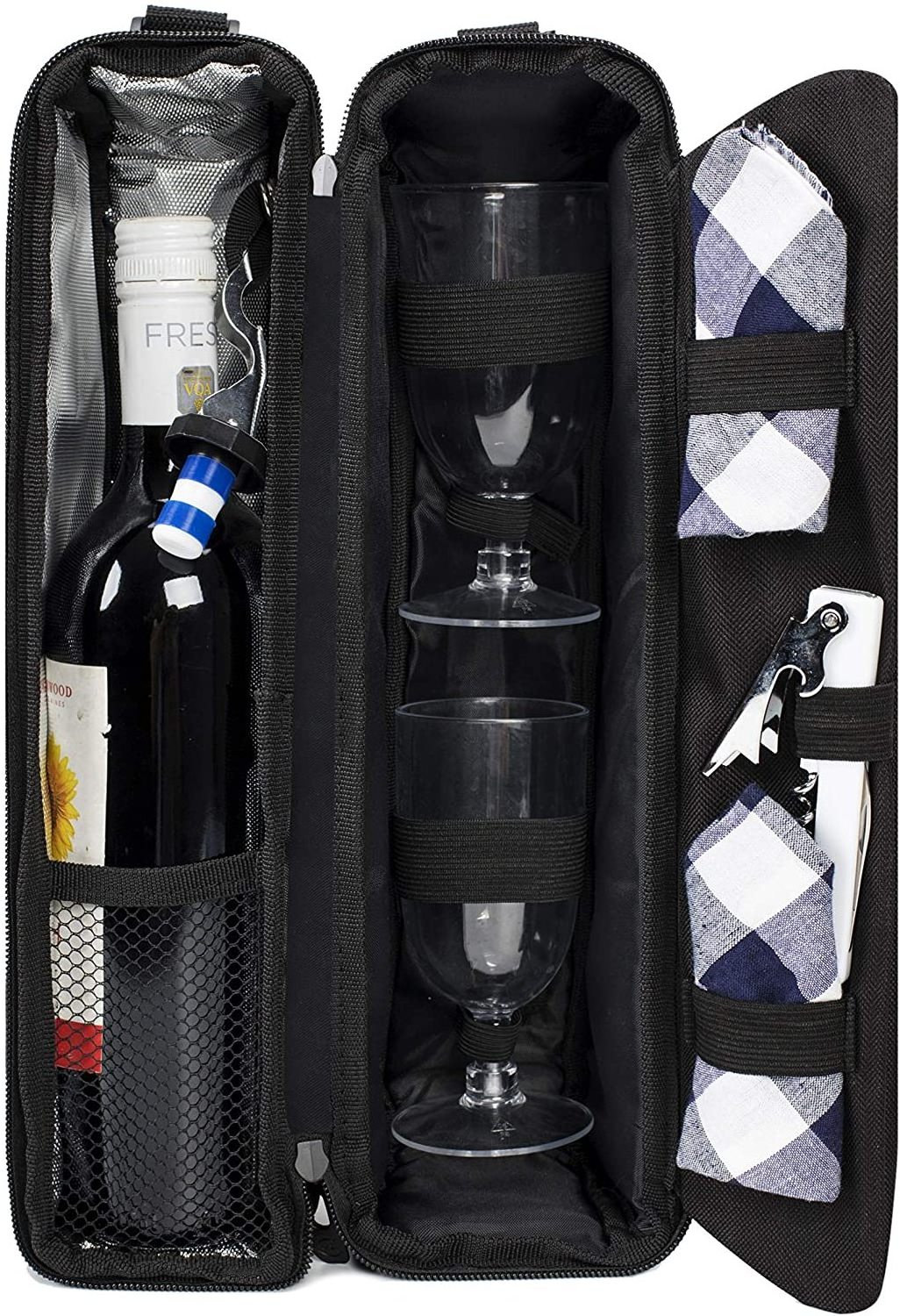 Custom high quality wholesale Picnic Two tableware Set Carrying wine holder cooler bag