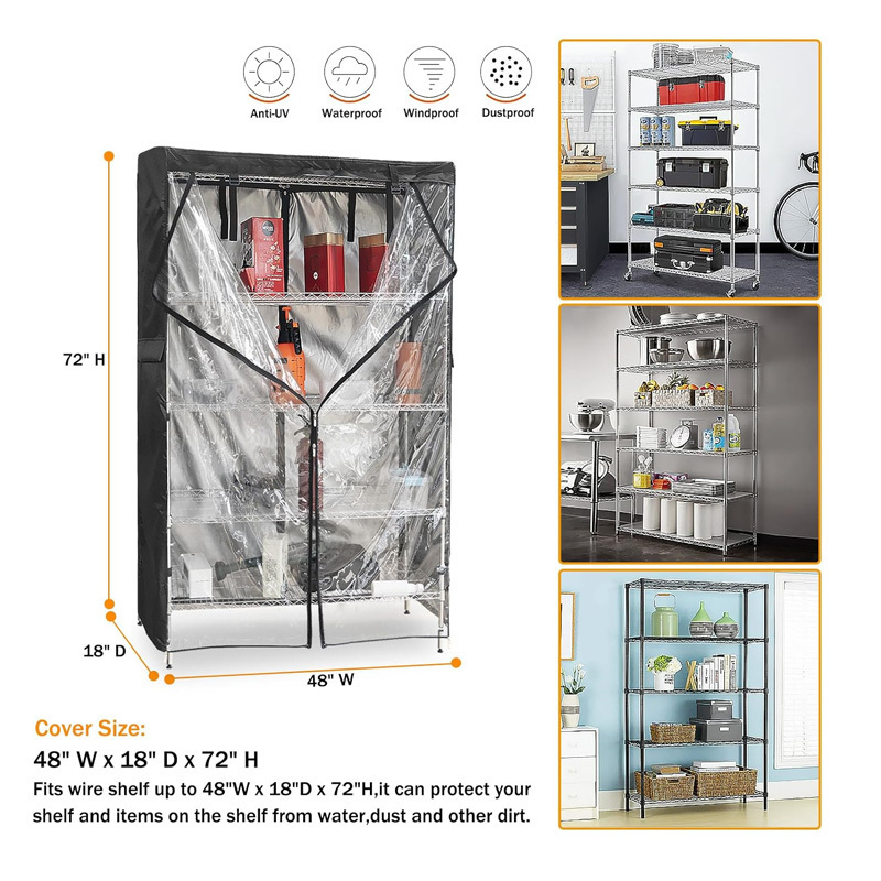 Custom Large Capacity Transparent PVC Zipper Heavy Duty 600D Waterproof Dustproof Standing Shelving Units Cover Cover for Shelf