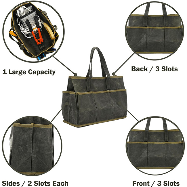 OEM factory Waterproof Canvas Fabric Carpenters Plumbers  Heavy Duty Electrical Electricians garden Tool Bag