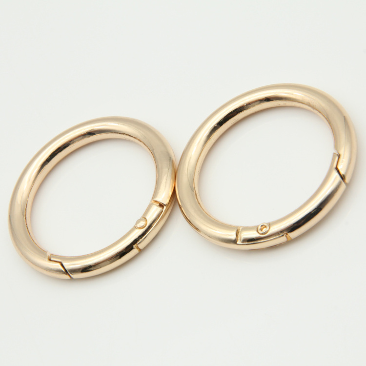 Latest shiny gold color metal spring gate ring for handbag use bag fittings