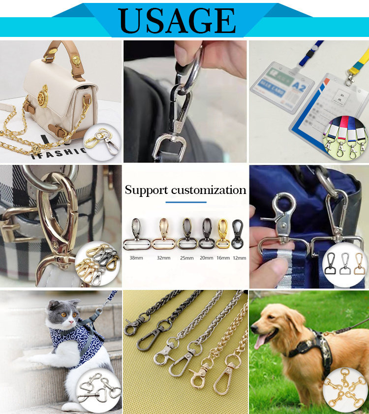 Customized Bag Hardware Dog Hook Lanyard Metal Swivel Snap Hook For Handbags