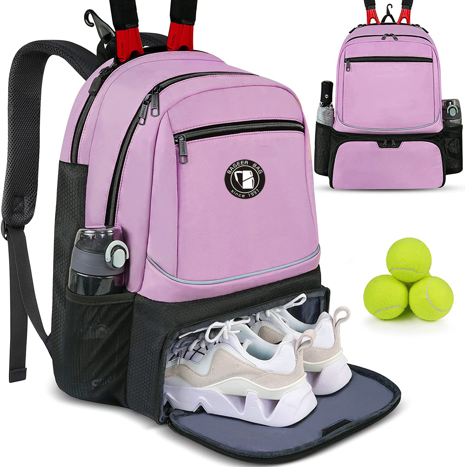 Tennis Bag for Men/Women to Hold 2 Rackets Tennis Backpack with Separate Shoe Space for Tennis Sport