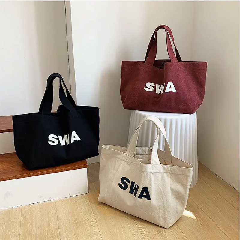 Wholesale Reusable Custom Print Logo Grocery Extra Large Oversize Canvas Cotton Shopping Tote Bags With Inner Pocket