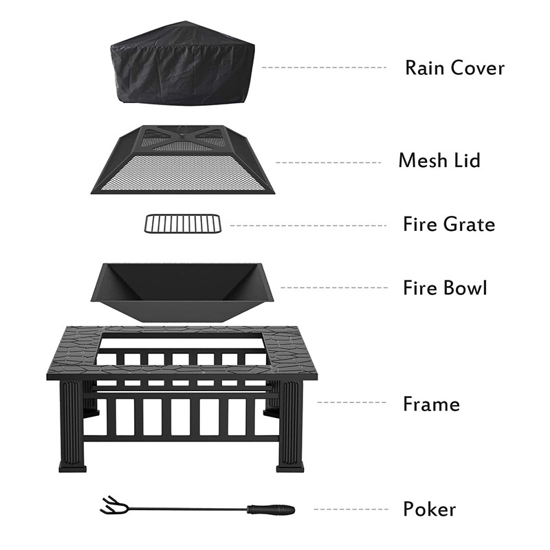 Outsunny 66cm 2 in 1 Square Fire Pit Metal Brazier for Garden, Patio