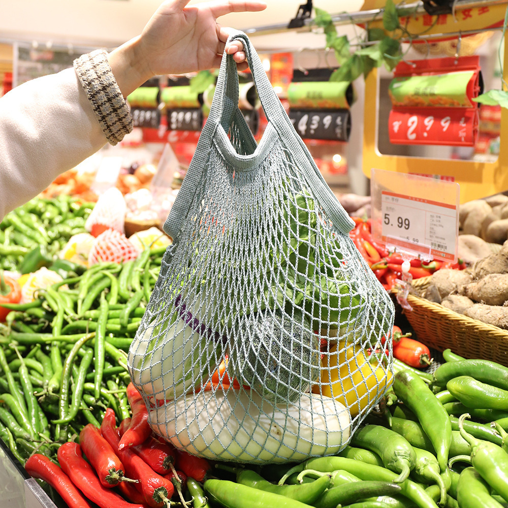 Reusable Cotton Supermarket Grocery Shopping Mesh Net Bag for Vegetables and Fruits