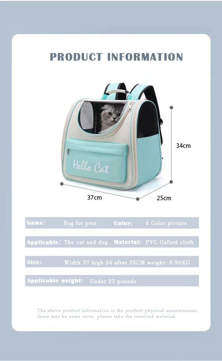 Factory Direct Sale Oem Custom Logo Pet Carrier Bag Cat Travel Back Pack Portable Cat Backpack