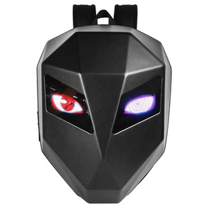 LED Backpack Hard Shell Waterproof DIY Cool Face Mask Eyes Motorcycle Riding Knight Black LED Backpack for Teenager Boys