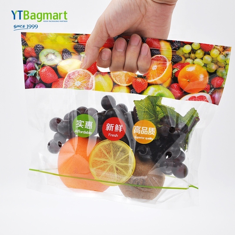 Factory Direct Sale Stand Up Zipper Anti Fog Plastic Packaging Bags For Fruit Vegetables Lettuce Salad