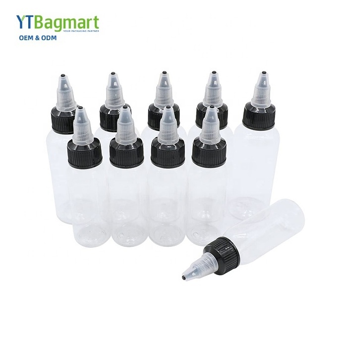 Clear PET 30ml To 300ml Bottles Pigment Glue Hair Dye Squeeze Twist Cap Plastic Hair Oil Bottle With Beak Cover