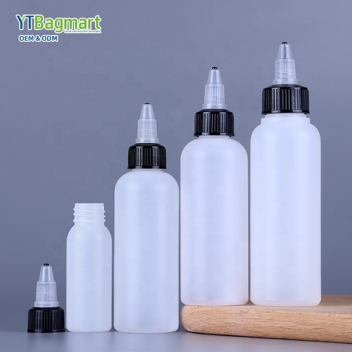 Clear PET 30ml To 300ml Bottles Pigment Glue Hair Dye Squeeze Twist Cap Plastic Hair Oil Bottle With Beak Cover