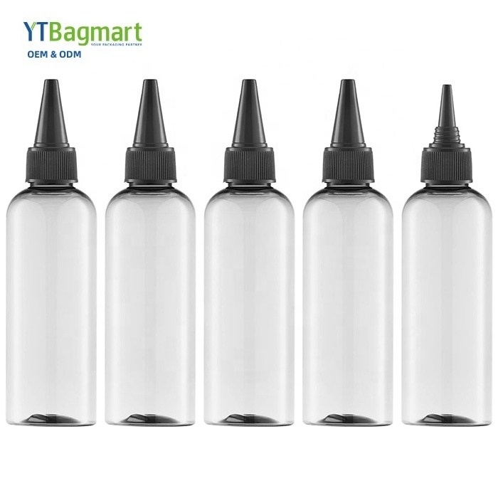 Clear PET 30ml To 300ml Bottles Pigment Glue Hair Dye Squeeze Twist Cap Plastic Hair Oil Bottle With Beak Cover