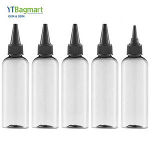 Clear PET 30ml To 300ml Bottles Pigment Glue Hair Dye Squeeze Twist Cap Plastic Hair Oil Bottle With Beak Cover