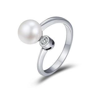 BAGREER SCR172 New Jewelry Freshwater Cultured Pearl Ring 925 Sterling Silver Adjustable Open Ring Girls Women CZ Diamond