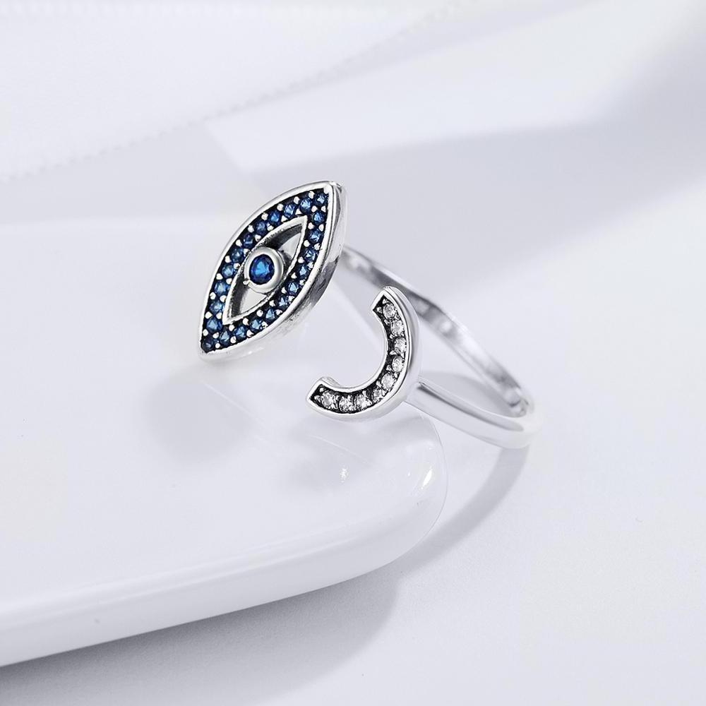 BAGREER SCR173 CZ Stone 925 Sterling Silver Crystal Open Ring Lucky Blue Eye Finger Rings for Women Fashion Silver Jewelry Gift