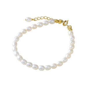 BAGREER YC4048SL Delicatel Natural Freshwater Ellipse Pearls 925 Silver Bracelets 14k Gold Plated Chain Women Chic Jewelry