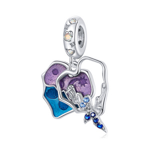 New Summer Ocean Series Mermaid Love Pendant Dream Blue Epoxy 925 Silver Beaded Accessories