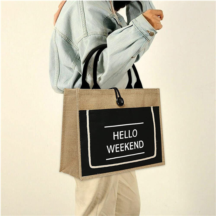 Promotional Custom Make Printed Logo Eco Recycle Bag Woven Shopping Bags Eco Friendly Burlap Jute Tote Bags