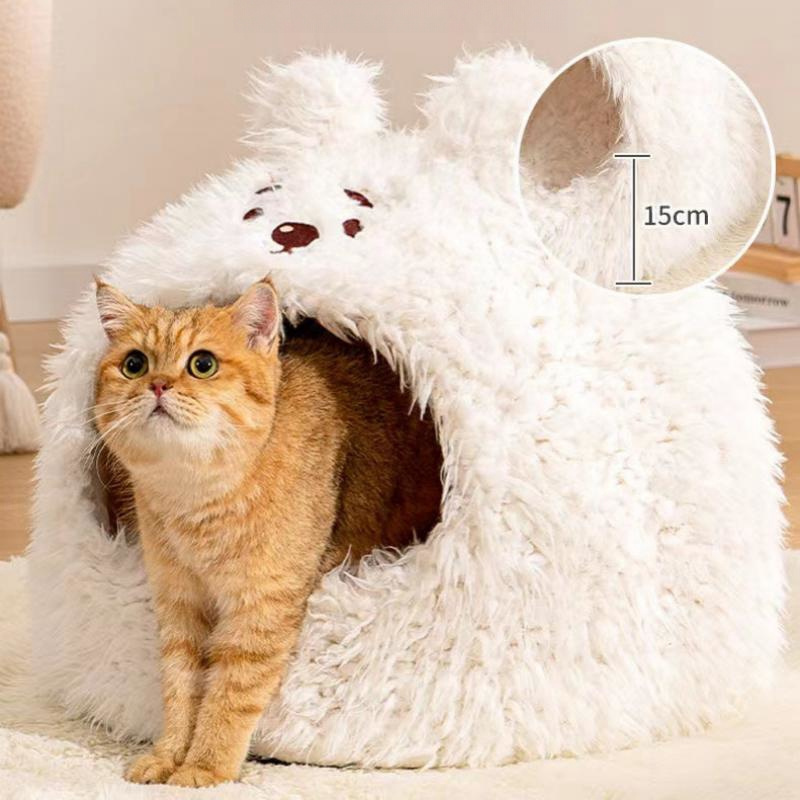 Wholesale Cute Dog  Luxury Bed House Faux Fur Sponge Pet Cave Bed House for Dogs and Cats