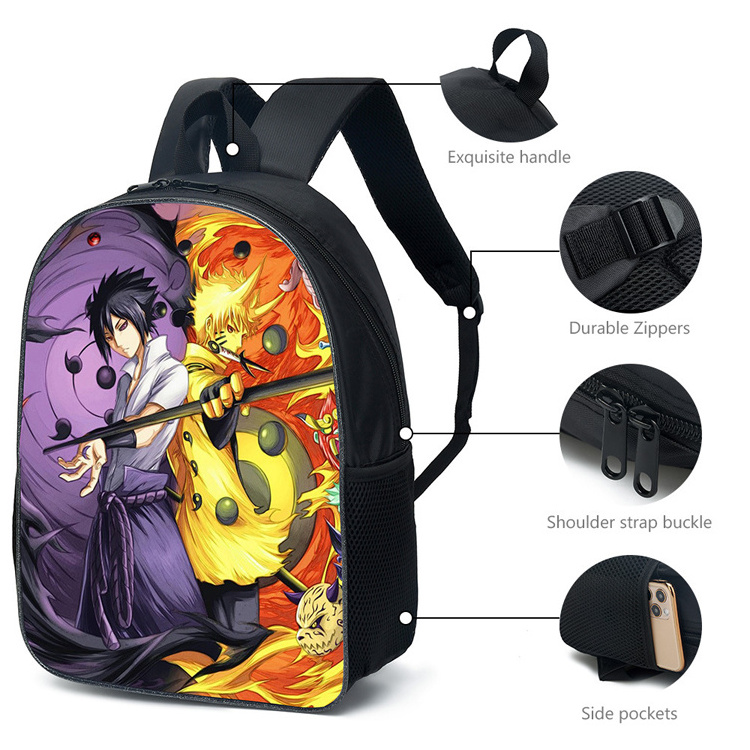 Fashion Cool Anime Narutos Boys Printing Student School Bags Polyester Zipper Backpack Large Capacity Kids Bag