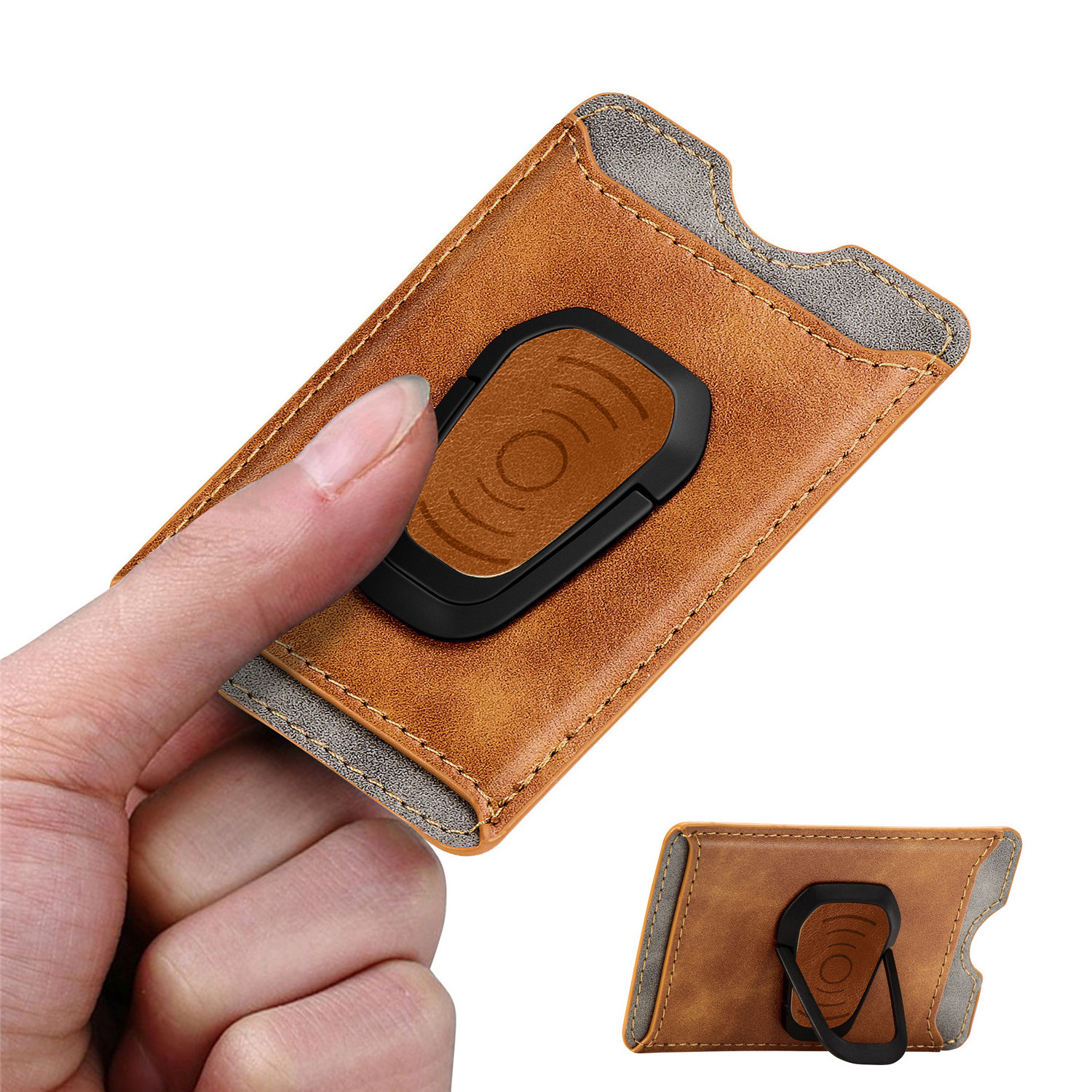 Bagsplaza Designer Wallets & Holders Pouch Sticking Mobile Leather Credit Card Holder Stick on Phone Magnetic Wallet with Ring