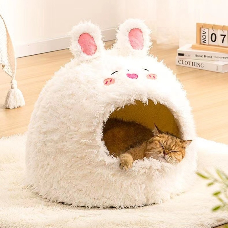 Wholesale Cute Dog  Luxury Bed House Faux Fur Sponge Pet Cave Bed House for Dogs and Cats