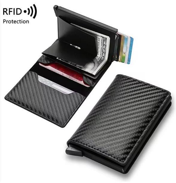 Bagsplaza Rfid Anti-theft Aluminum Alloy Card Bag Custom Pop Up Credit Card Holder Sleeve Leather ID Card Wallet For Men