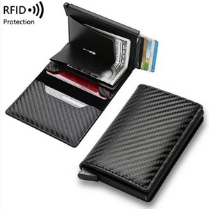 Bagsplaza Rfid Anti-theft Aluminum Alloy Card Bag Custom Pop Up Credit Card Holder Sleeve Leather ID Card Wallet For Men