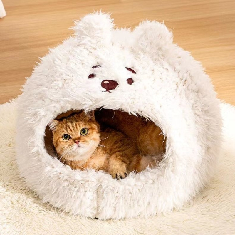 Wholesale Cute Dog  Luxury Bed House Faux Fur Sponge Pet Cave Bed House for Dogs and Cats