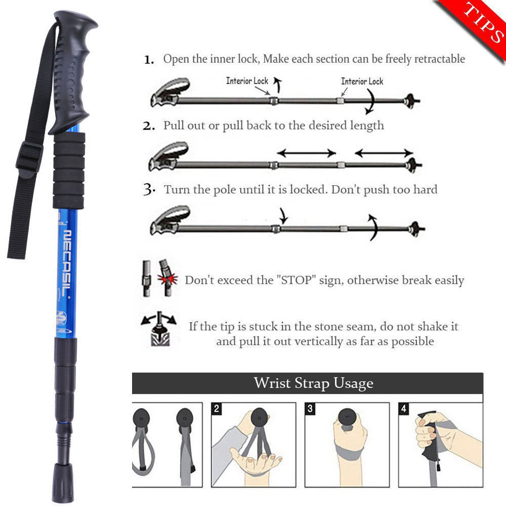 walking stick Trekking poles telescopic baton nordic Aluminum ski camp hiking poles crutches walking cane north pole