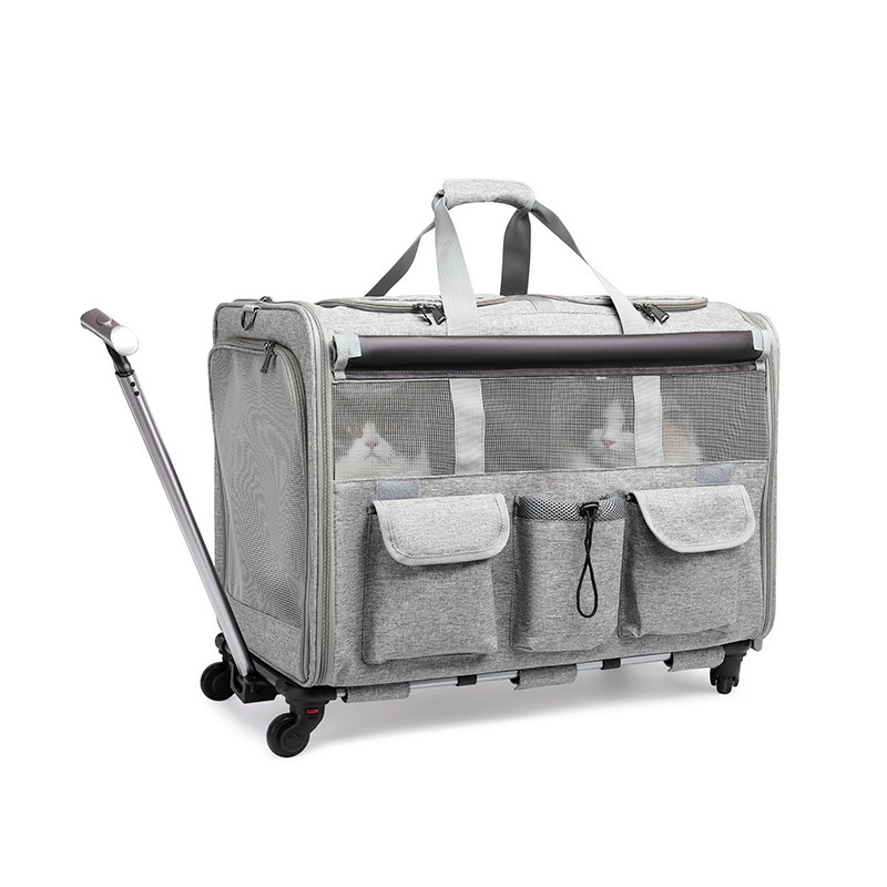 Custom Fashion Airline Approved Breathable Trolley Pet Carrier Bag With Detachable Wheel